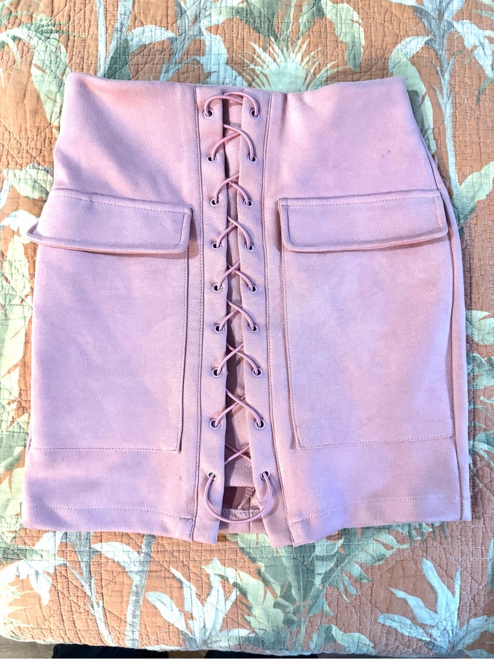 Women's Pink Lace-Up Front Mini Skirt